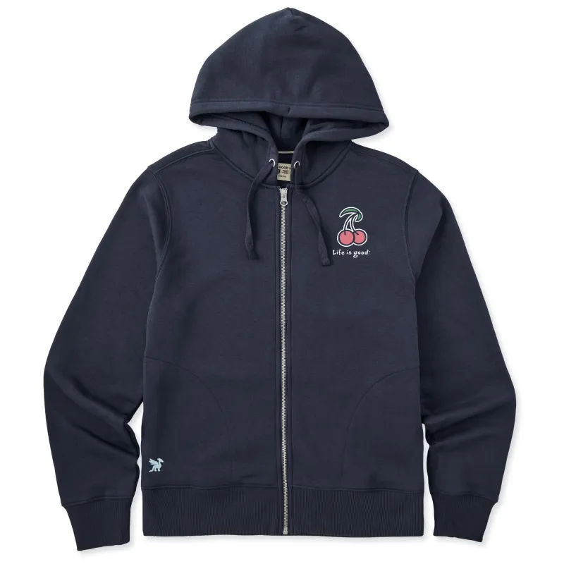 Women's Cherries Vintage Good Vibes Zip Hoodie made by Life is Good