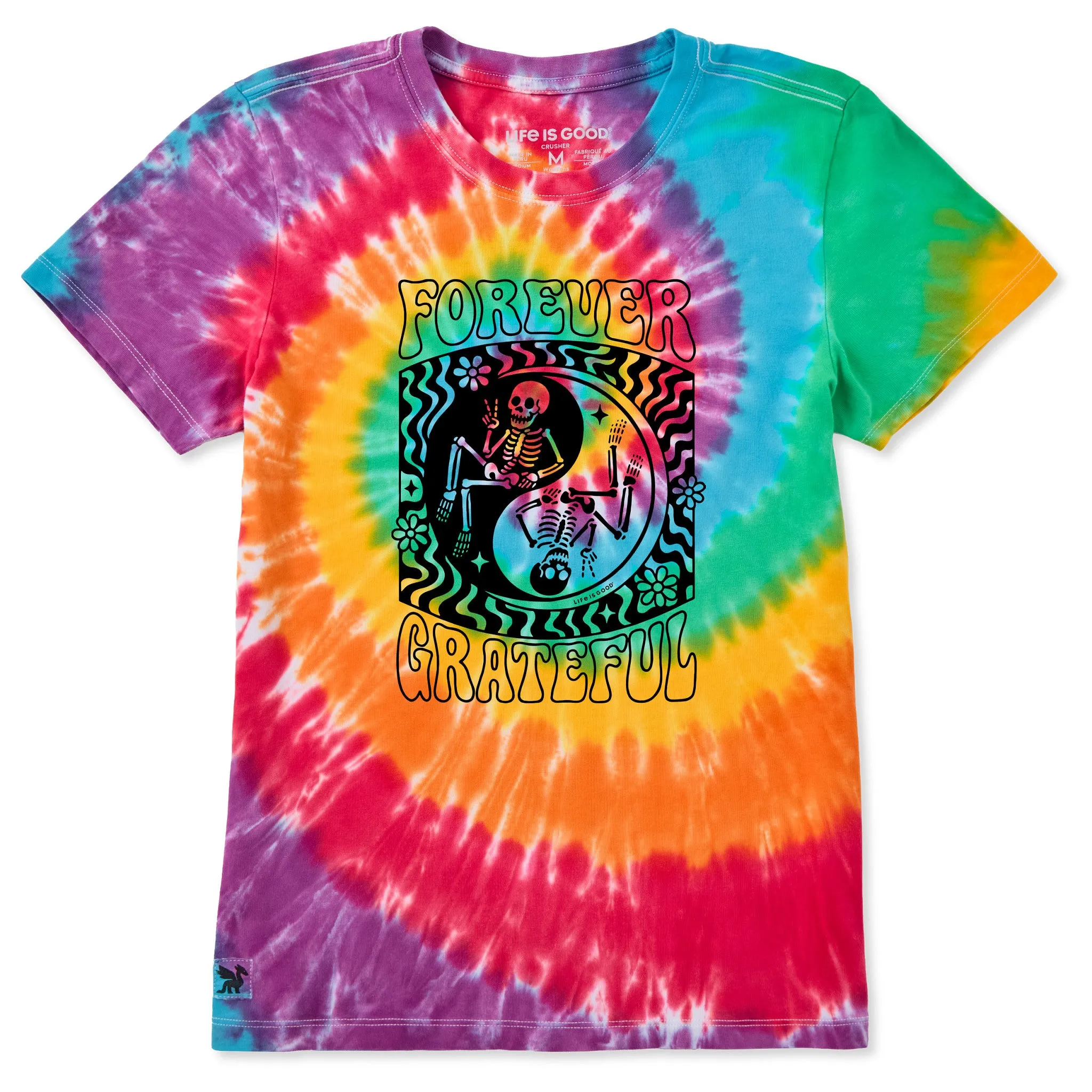 Women's Forever Grateful Yin Yang Short Sleeve Crusher Tie-Dye Tee sold by Life is Good