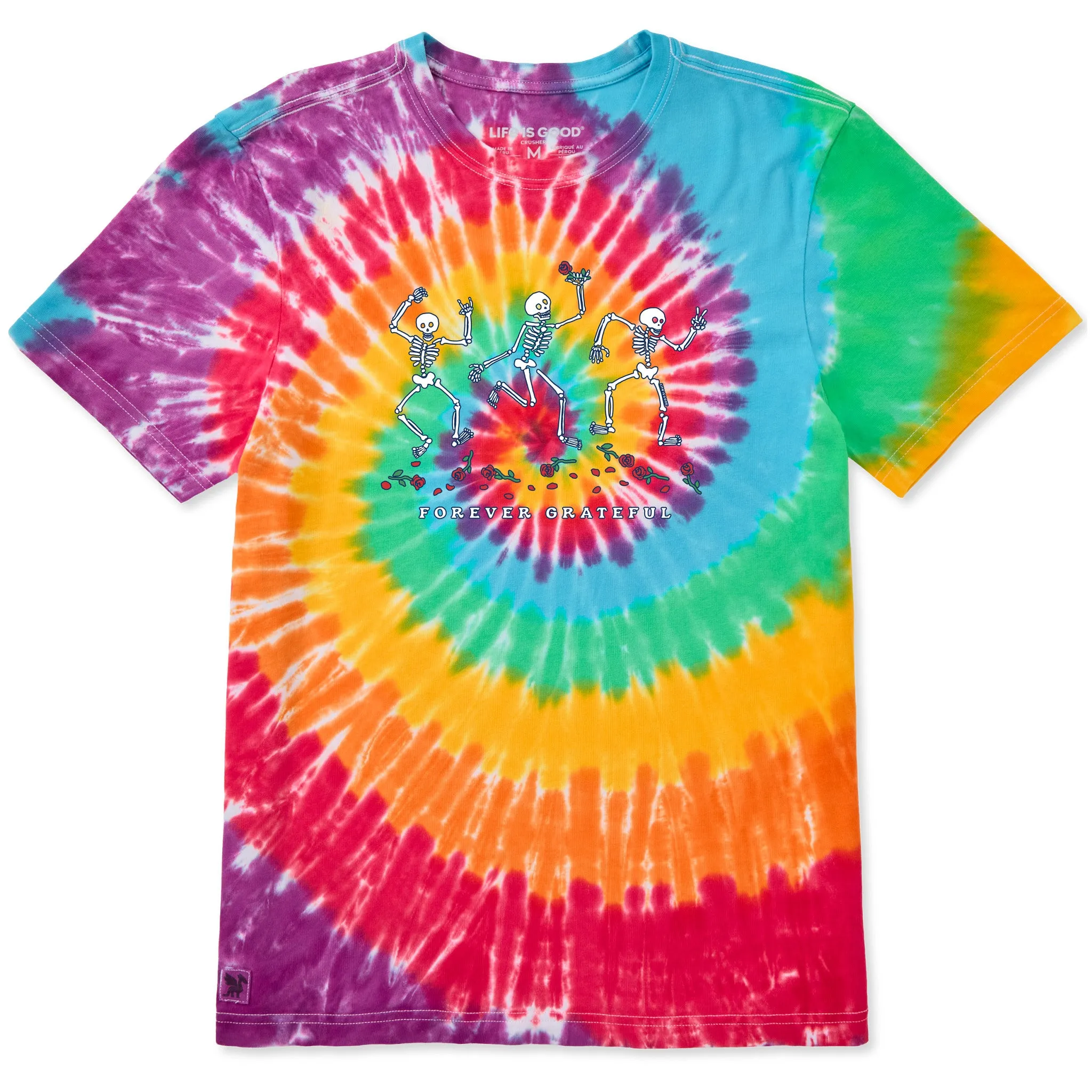 Men's Forever Grateful Dancing Skeletons Men's Short Sleeve Crusher Tie-Dye Tee sold by Life is Good