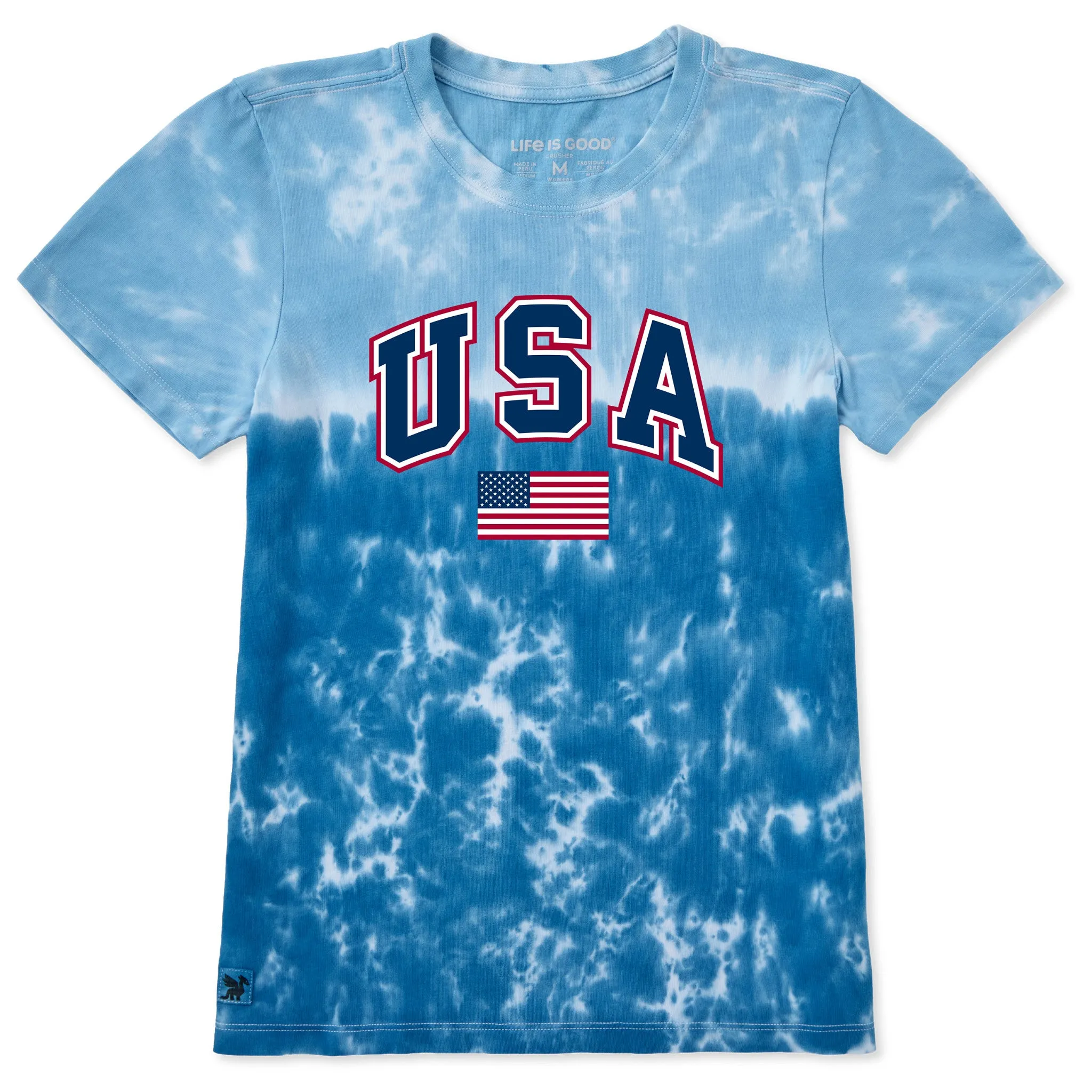 Women's USA Flag Arch Short Sleeve Crusher Tie-Dye Tee sold by Life is Good