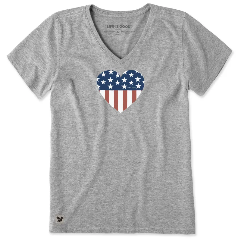 Women's Stars and Stripes Heart Short Sleeve Crusher Vee made by Life is Good
