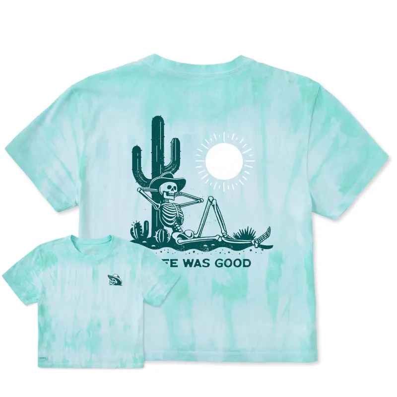 Women's Life was Good Cowboy Skull Women's Short Sleeve Crusher Boxy Tie-Dye Tee made by Life is Good