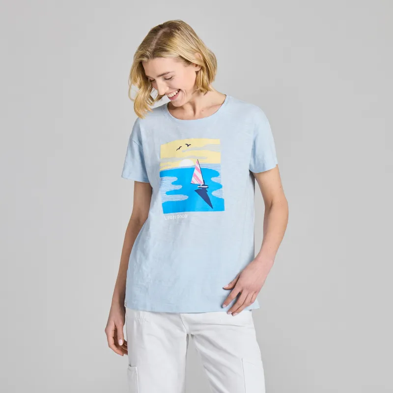 Women's Listen to the Wind Linework Short Sleeve Slub Easy Fit Tee made by Life is Good