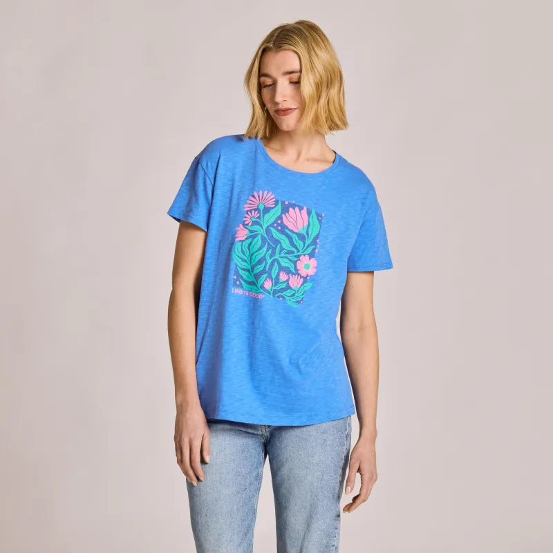 Women's Garden Floral Linework Short Sleeve Slub Easy Fit Tee made by Life is Good