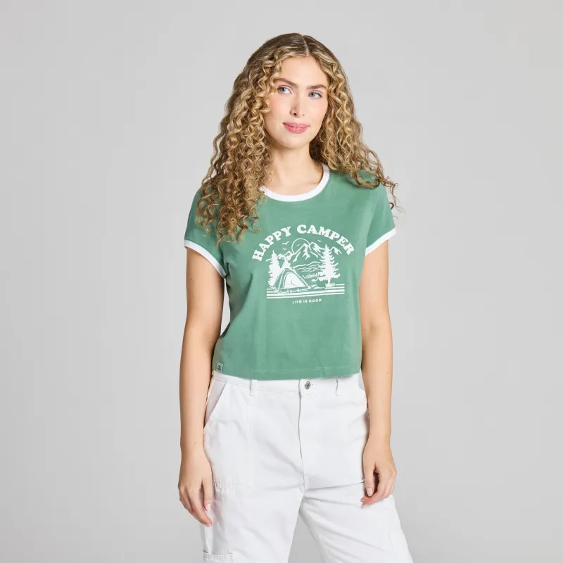 Women's Happy Camper Crusher-LITE Shrunken Ringer Tee made by Life is Good