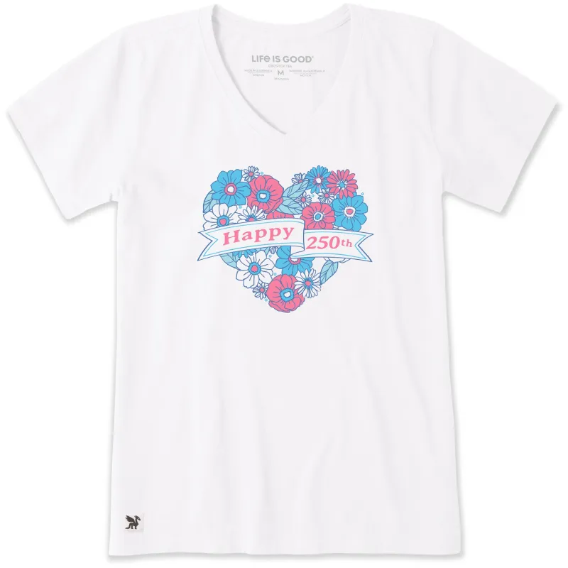 Women's Happy 250th Flower Heart Short Sleeve Vee made by Life is Good