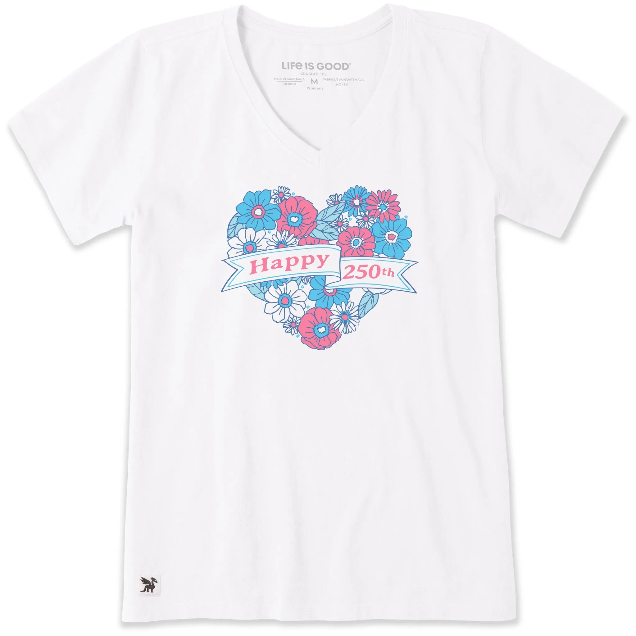 Women's Happy 250th Flower Heart Short Sleeve Vee sold by Life is Good