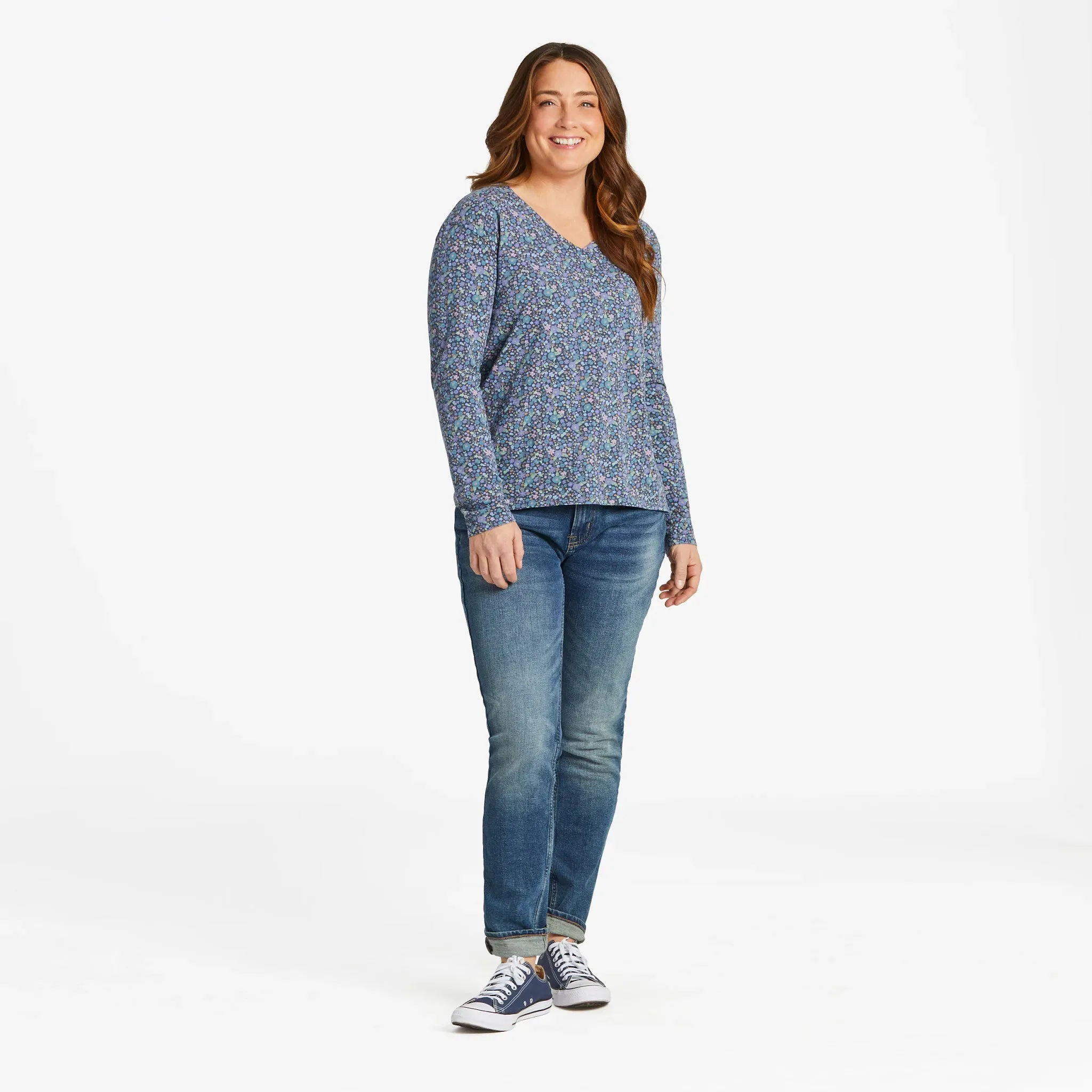 Women's Ditsy Floral Pattern Long-Sleeve Crusher-LITE Easy Vee sold by Life is Good product image thumbnail 3
