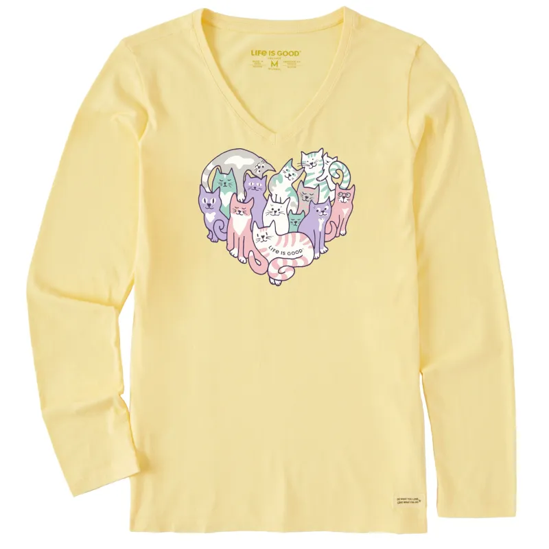 Women's Heart of Cats Long Sleeve Crusher Vee made by Life is Good