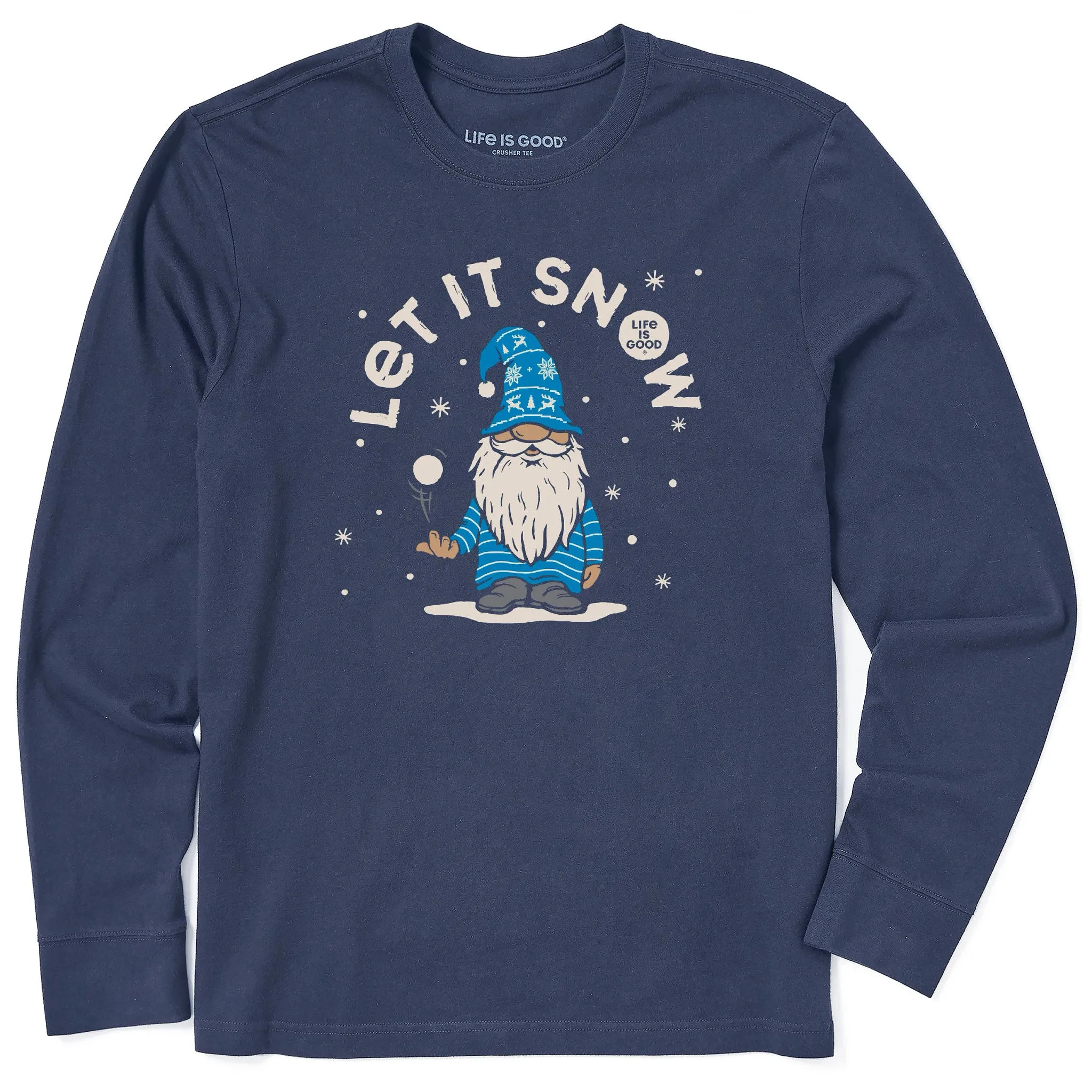 Men's Let It Snow Gnome Long Sleeve Crusher Tee sold by Life is Good