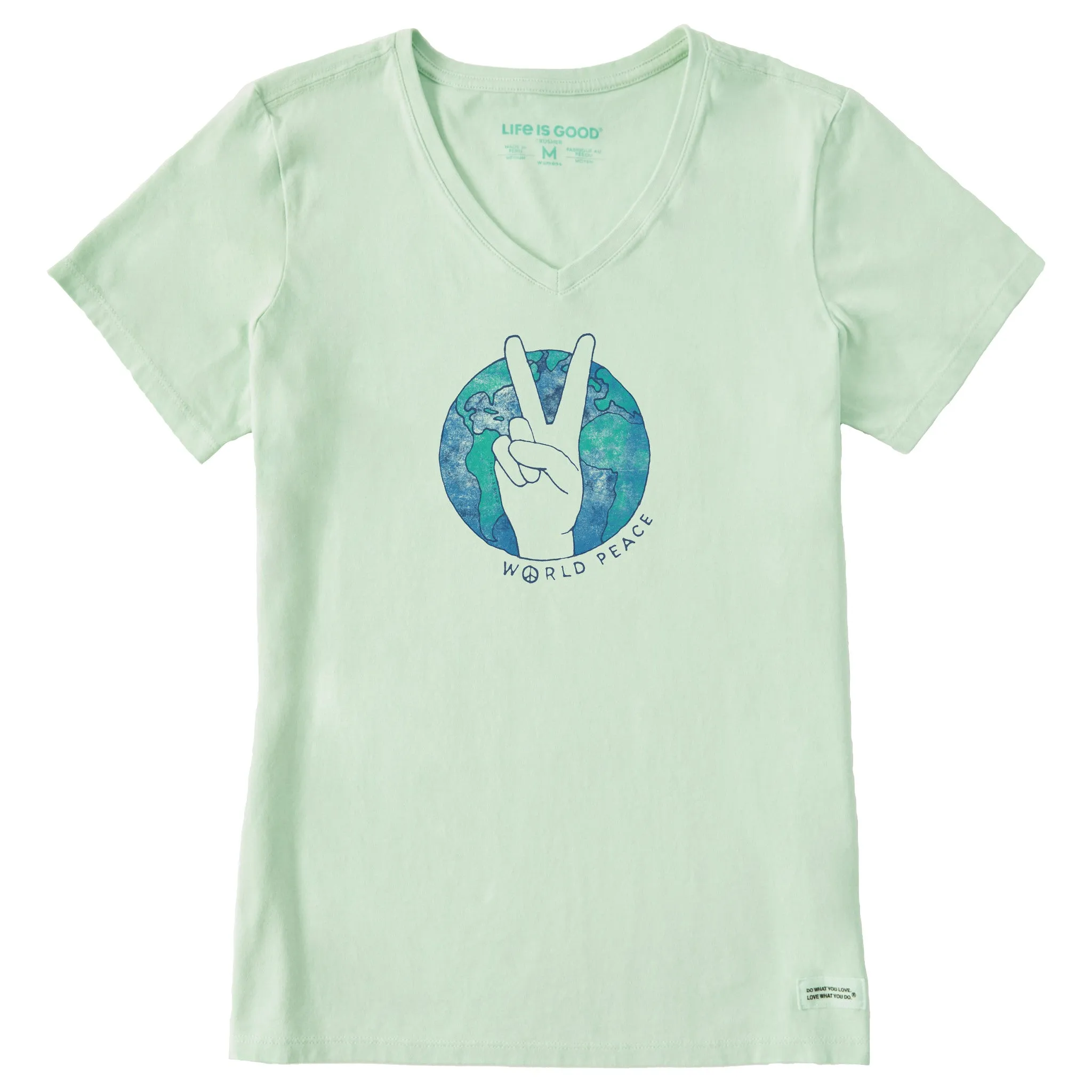 Women's World Peace Sign Short Sleeve Crusher-LITE Vee sold by Life is Good