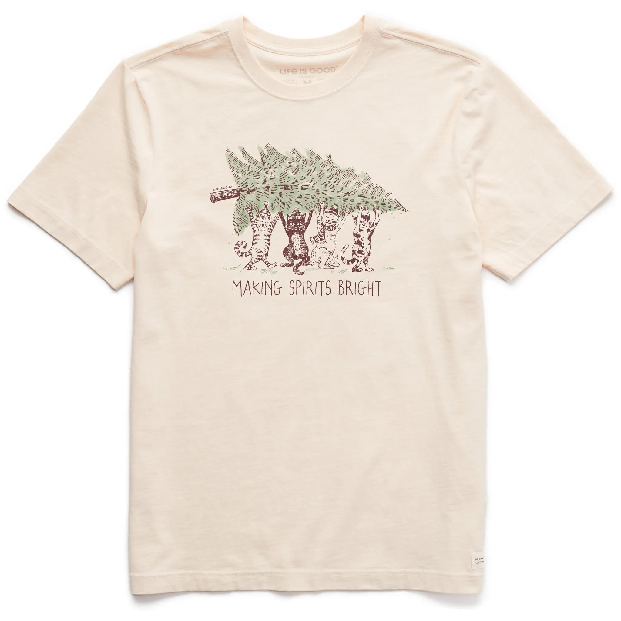 Men's Make Spirits Bright Cats Short Sleeve Crusher Tee sold by Life is Good