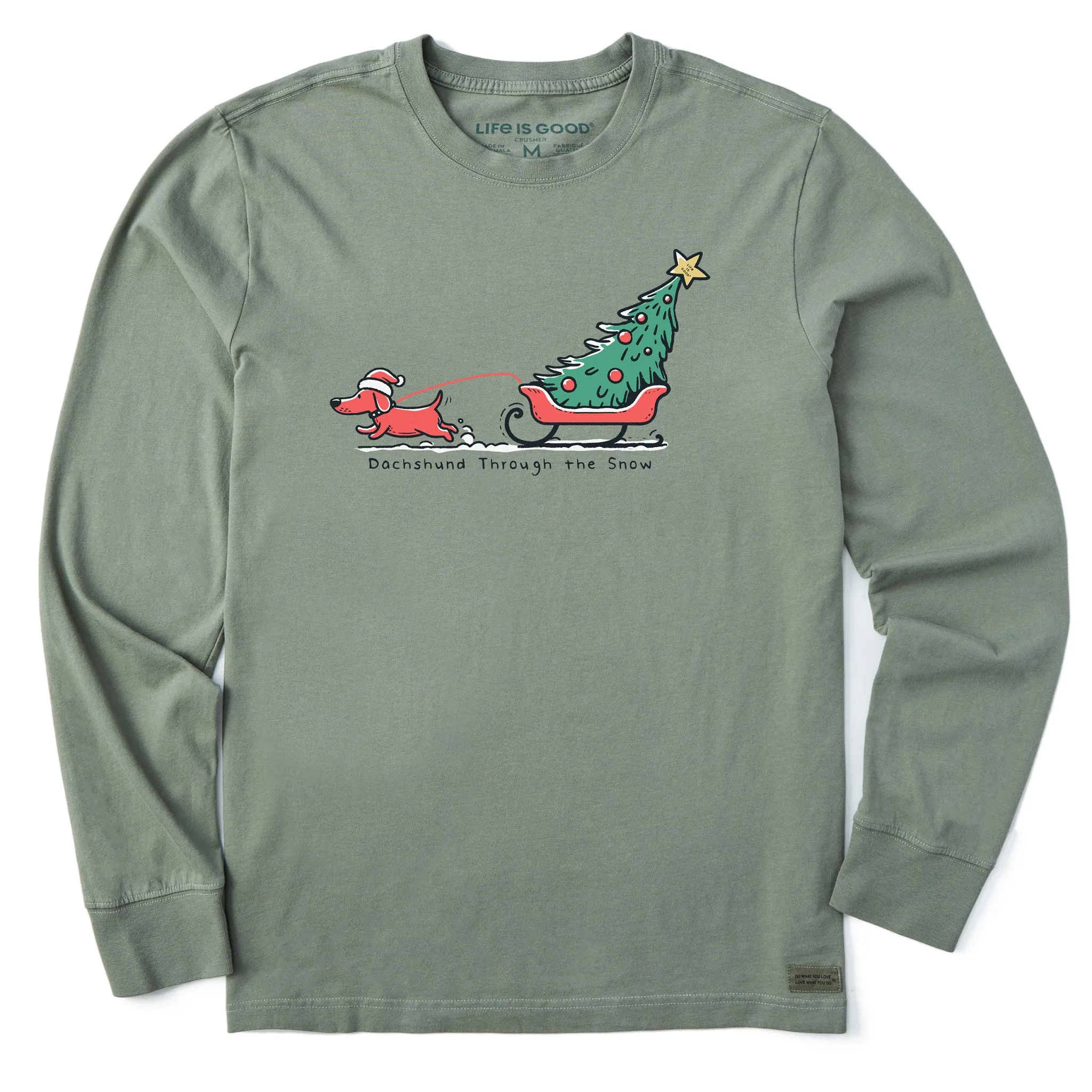 Men's Little Dachshund Through the Snow Long Sleeve Crusher Tee sold by Life is Good