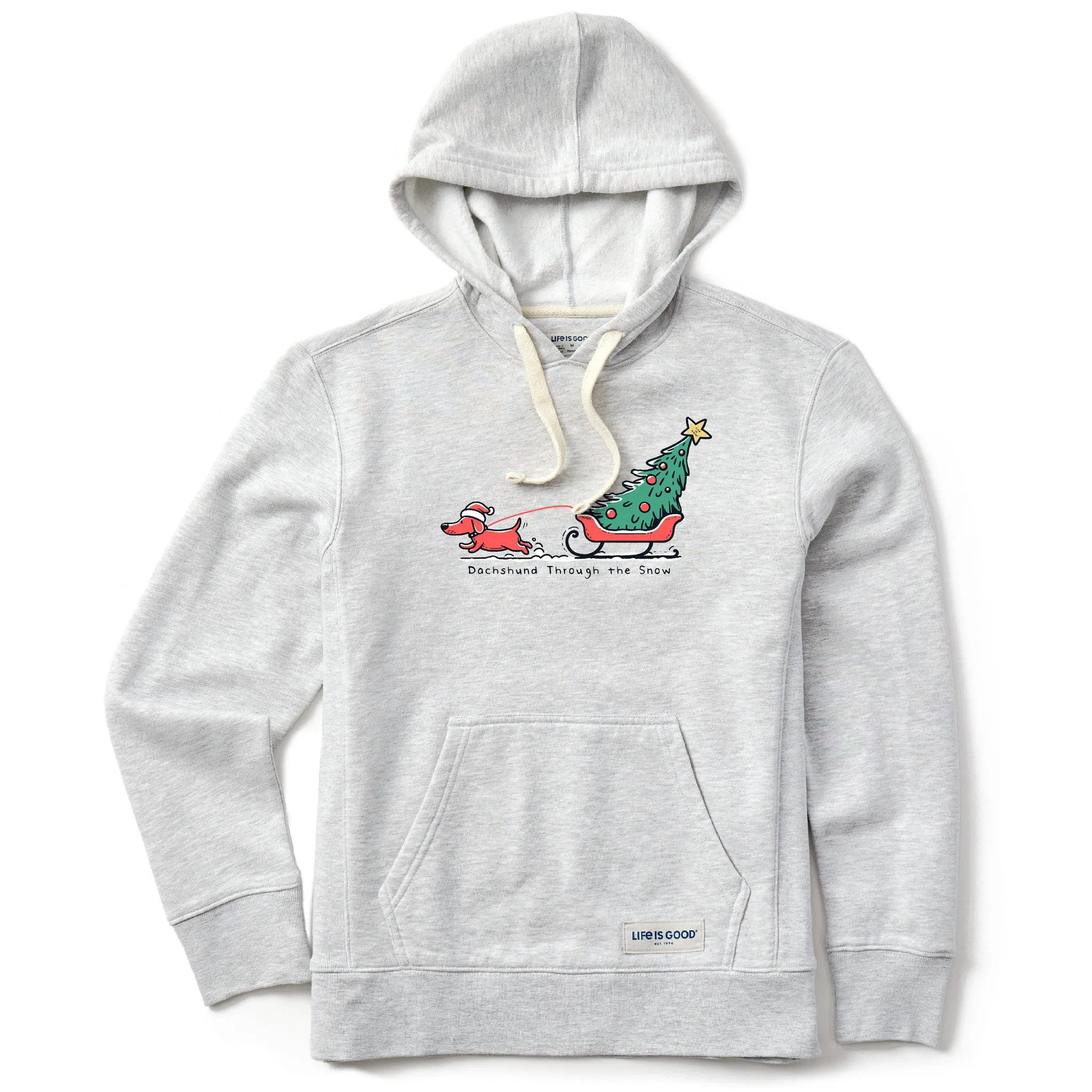 Women's Little Dachshund Through the Snow Simply True Fleece Hoodie sold by Life is Good