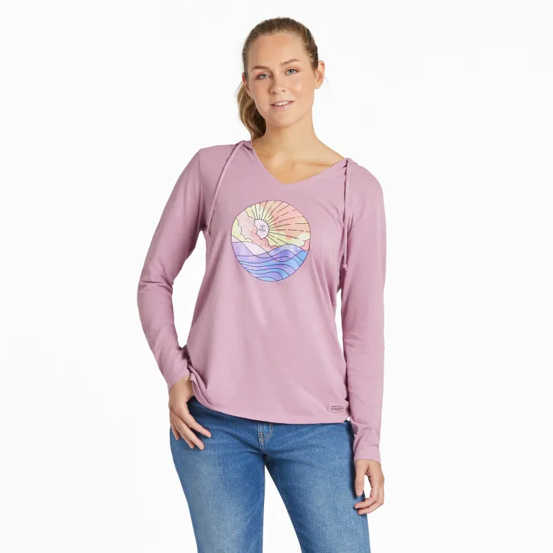 Women's Ocean Watercolor Long Sleeve Crusher-LITE Hooded Tee made by Life is Good