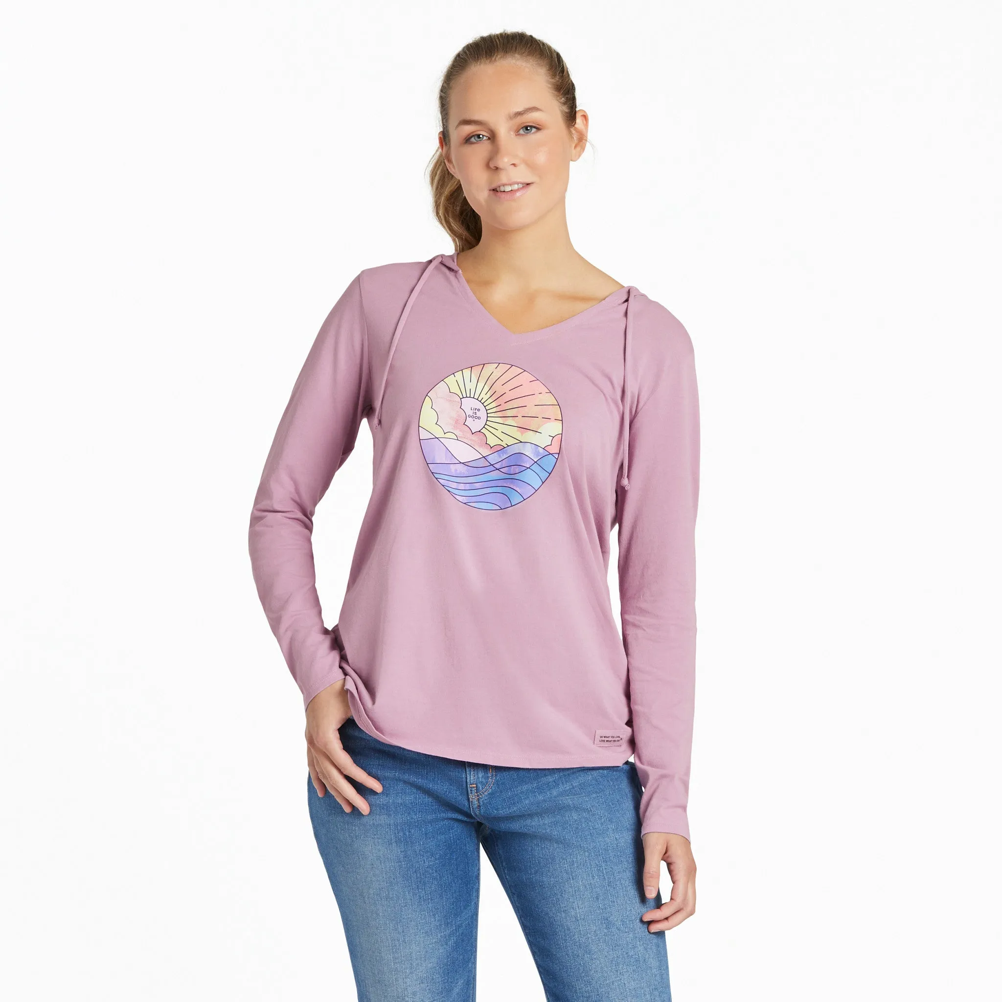 Women's Ocean Watercolor Long Sleeve Crusher-LITE Hooded Tee sold by Life is Good