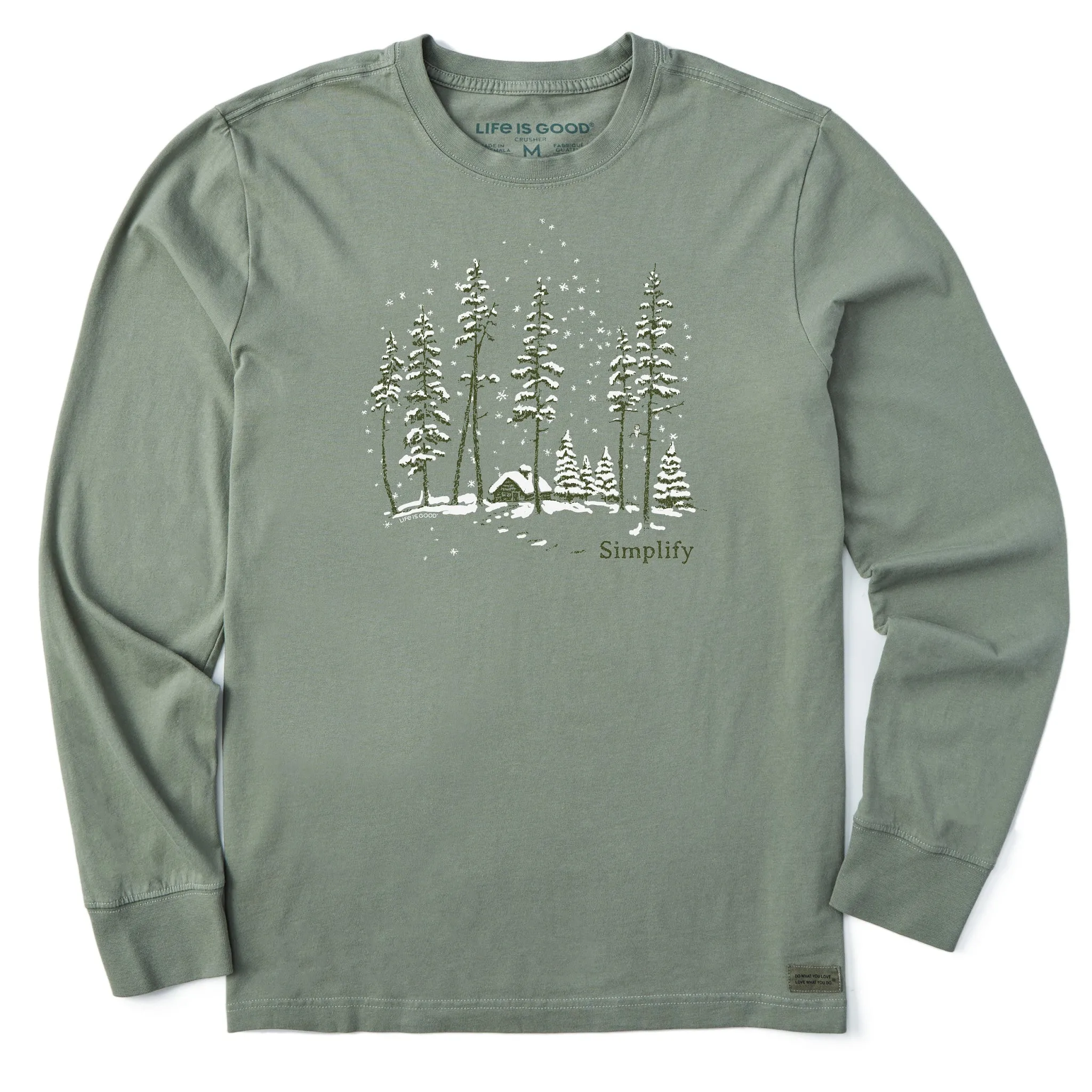 Men's Simplify Snowy Cabin Long Sleeve Crusher Tee sold by Life is Good