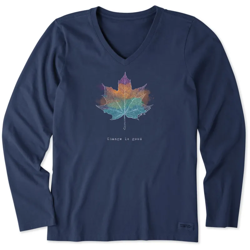 Women's Change Leaf Engraved Long Sleeve Crusher Vee made by Life is Good