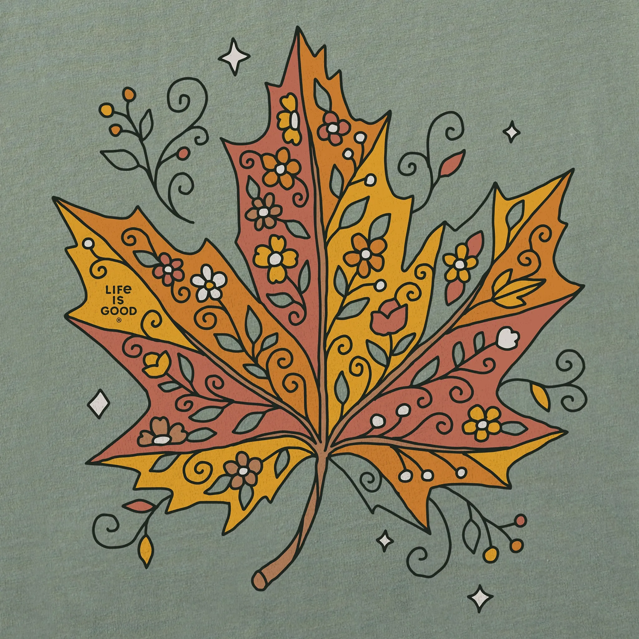 Women's Patchwork Doodle Leaf Long Sleeve Crusher Vee sold by Life is Good product image thumbnail 2