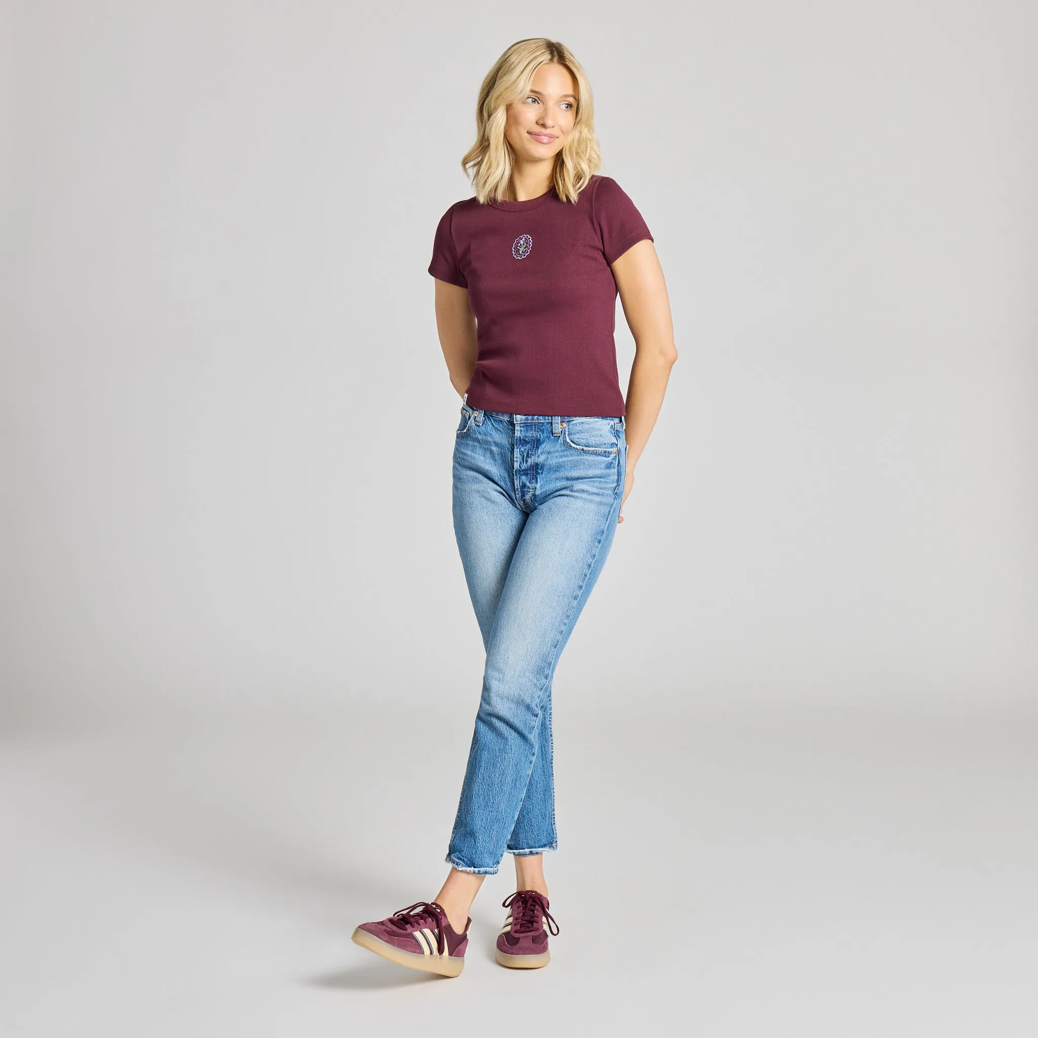 Women's Embroidered Tulip Frame Short Sleeve Fitted Rib Tee sold by Life is Good product image thumbnail 5