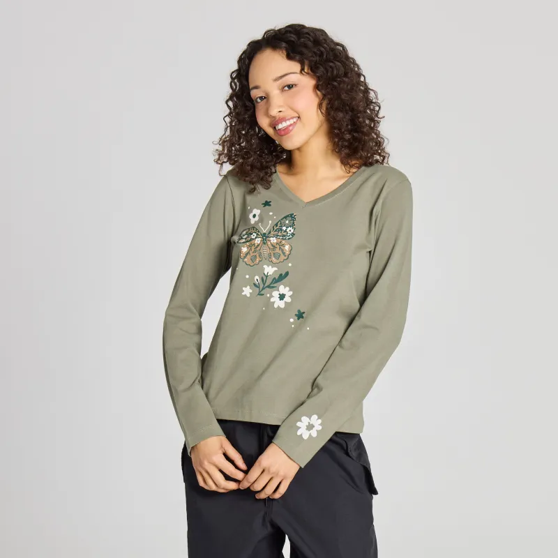 Women's Butterfly Joy Long Sleeve Crusher Vee made by Life is Good