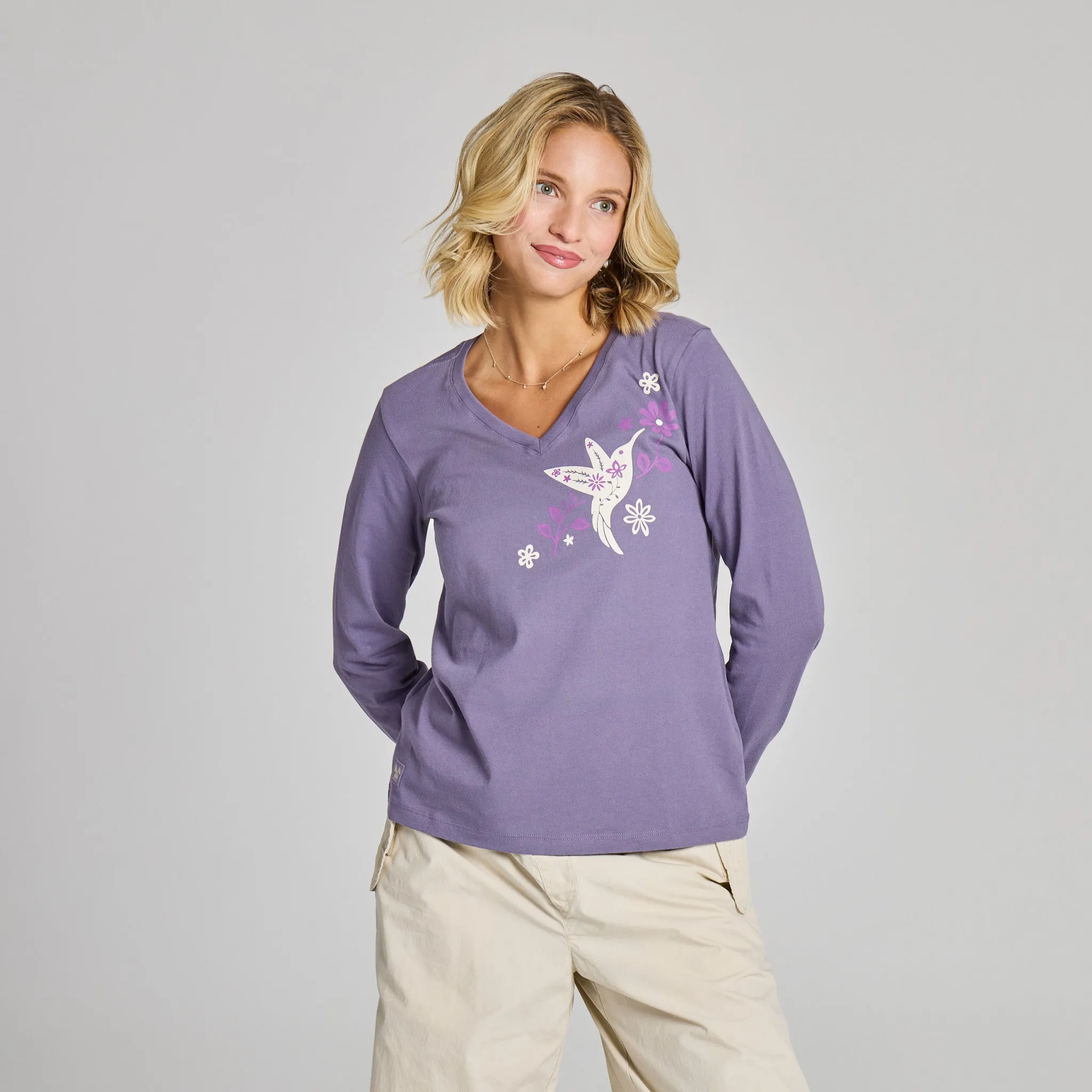 Women's Grace in Bloom Long Sleeve Crusher Vee sold by Life is Good