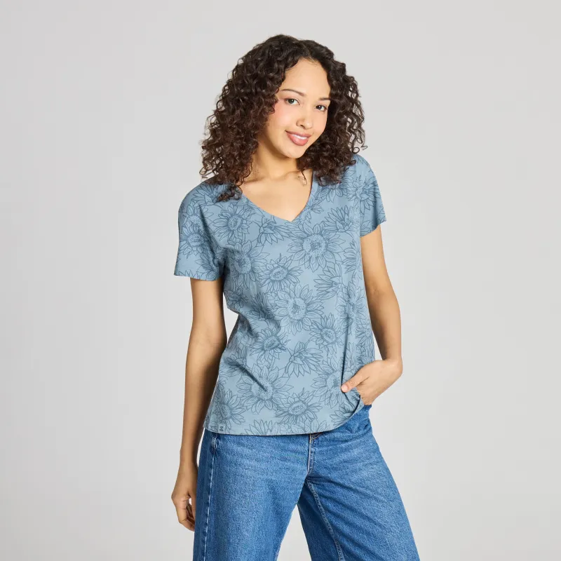 Women's Sunflower Sketch Pattern Crusher-LITE Easy Vee made by Life is Good
