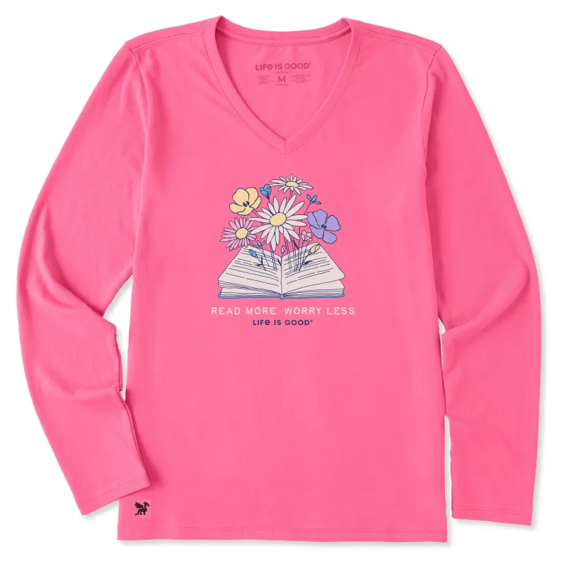Women's Read More Petals & Prose Long Sleeve Crusher-LITE Vee made by Life is Good