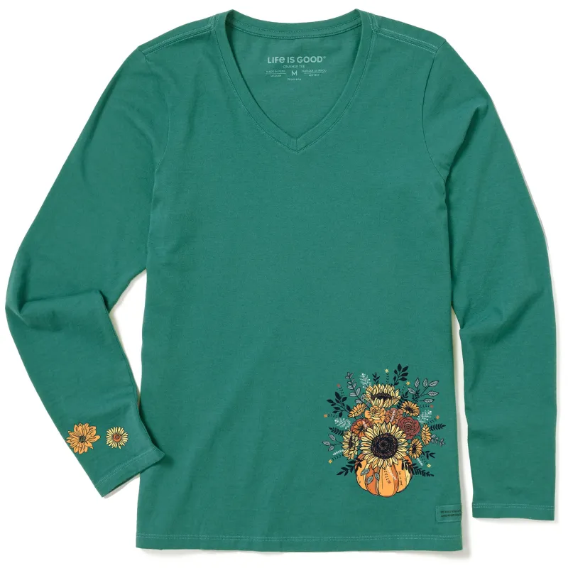 Women's Pumpkin Full of Sunflowers Long Sleeve Crusher Vee made by Life is Good