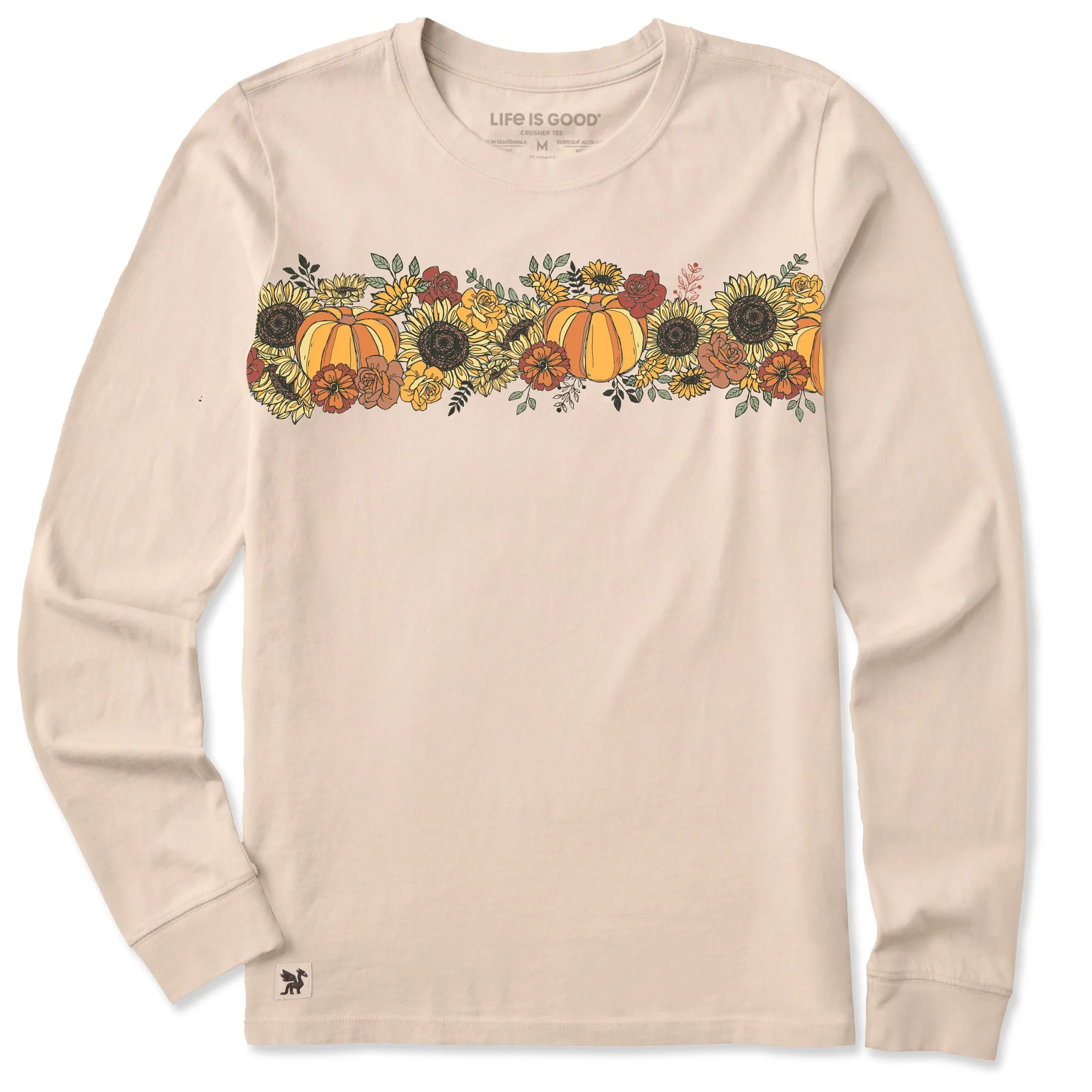 Women's Pumpkins and Sunflowers Long Sleeve Crusher Tee sold by Life is Good