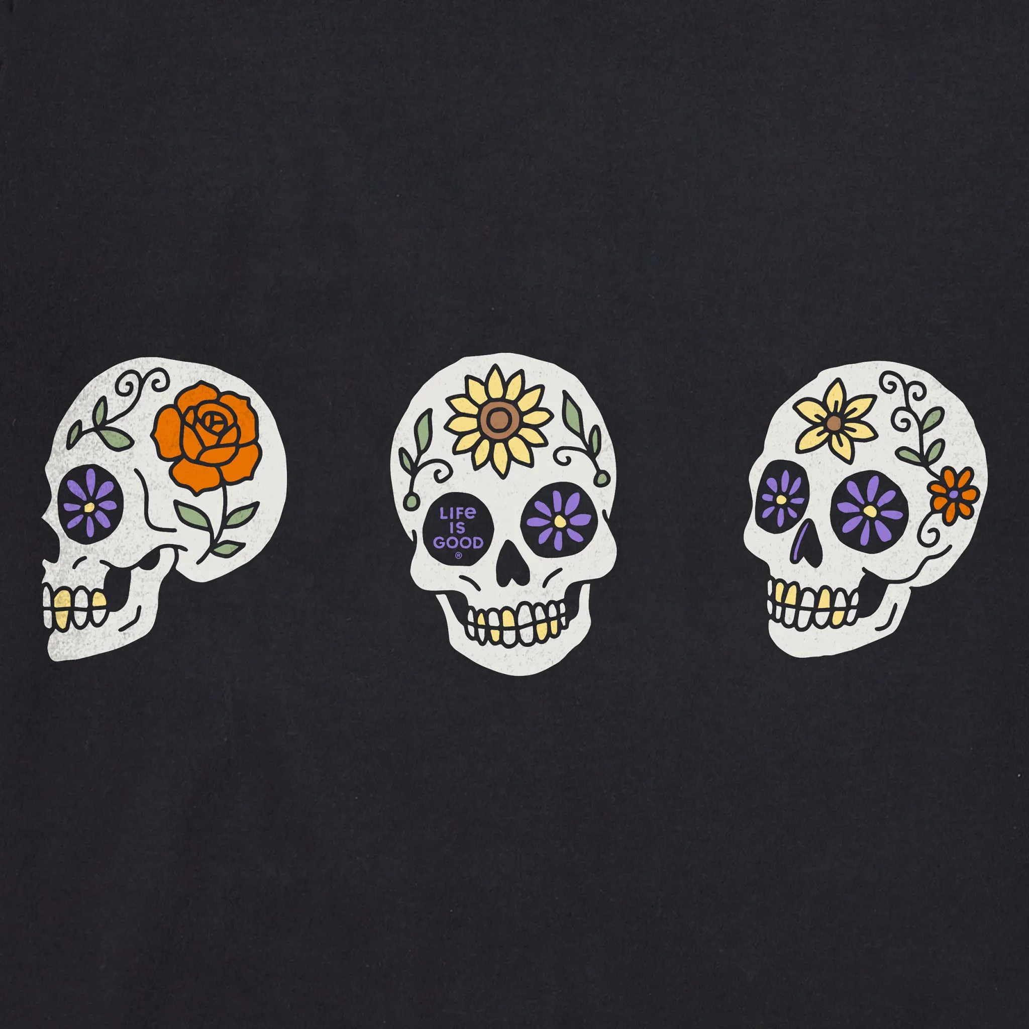 Women's Three Floral Skulls Short Sleeve Crusher Boxy Tee sold by Life is Good product image thumbnail 2