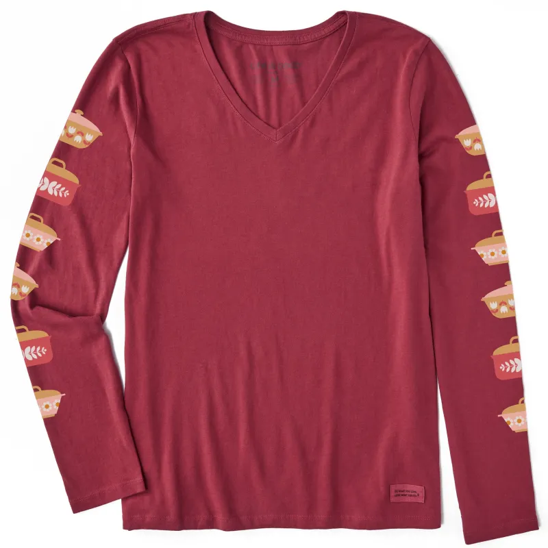 Women's Retro Casserole Dishes Long Sleeve Crusher Vee made by Life is Good