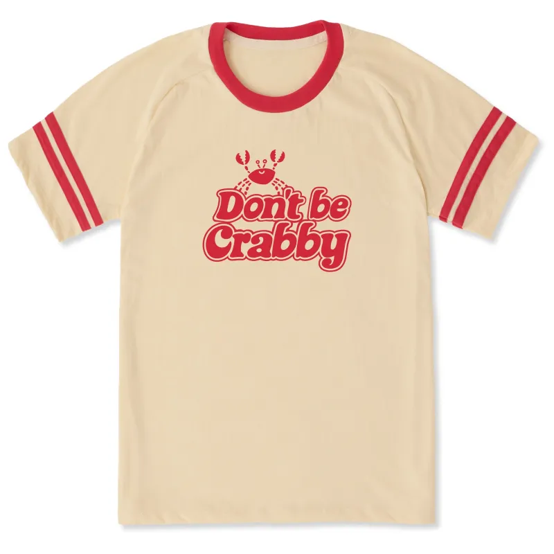 Unisex Don't Be Crabby Script Sleeve-Striped Tee made by Life is Good