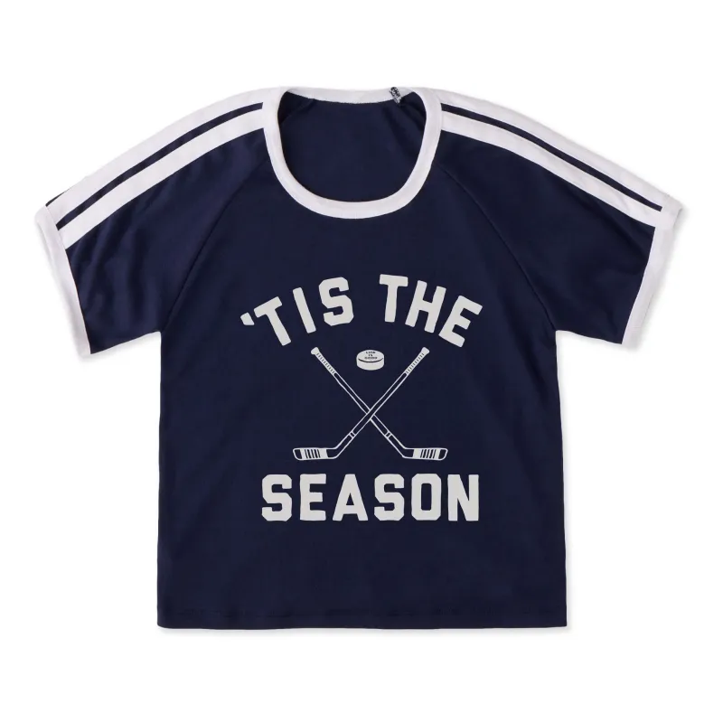 Women's Tis the Season Hockey Shoulder-Striped Ringer Tee made by Life is Good