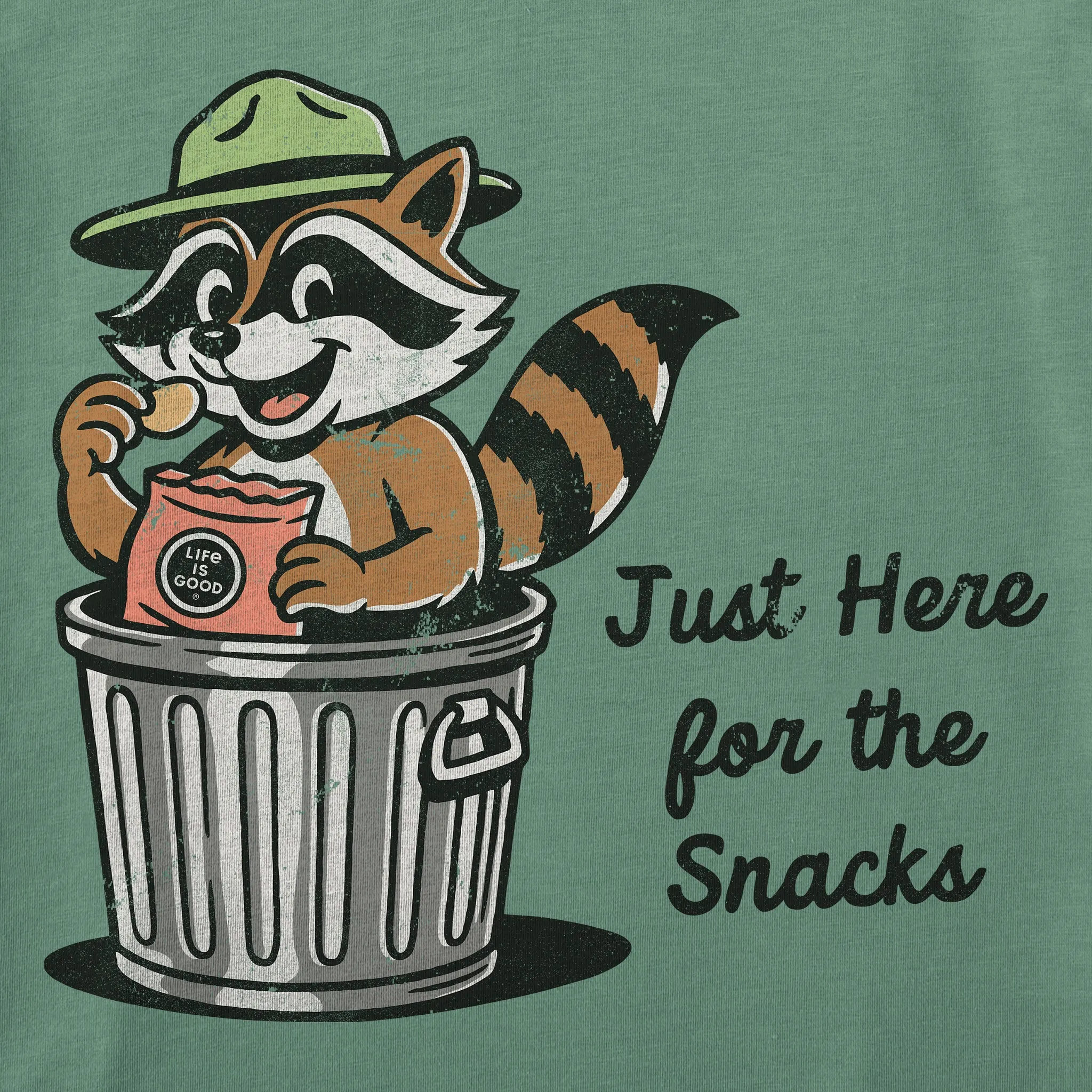 Women's Just Here for The Snacks Raccoon Short Sleeve Oversized Crusher Tee sold by Life is Good product image thumbnail 2