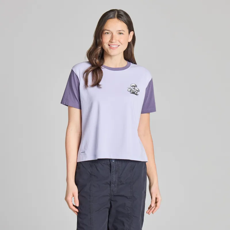 Women's Botanical Mushroom Grid Short Sleeve Crusher Boxy Tee made by Life is Good