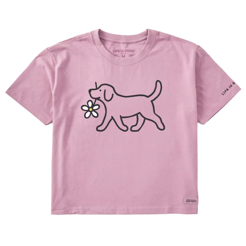 Women's Doggy w Daisy Short Sleeve Crusher Boxy Tee made by Life is Good