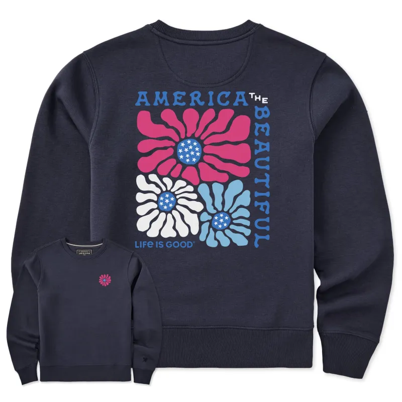 Women's America the Beautiful Flowers Good Vibes Crew made by Life is Good