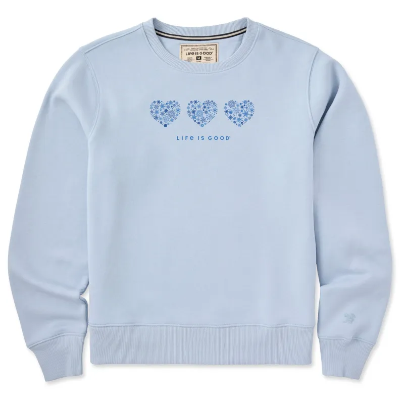 Women's Three Snowflake Hearts Good Vibes Crew made by Life is Good