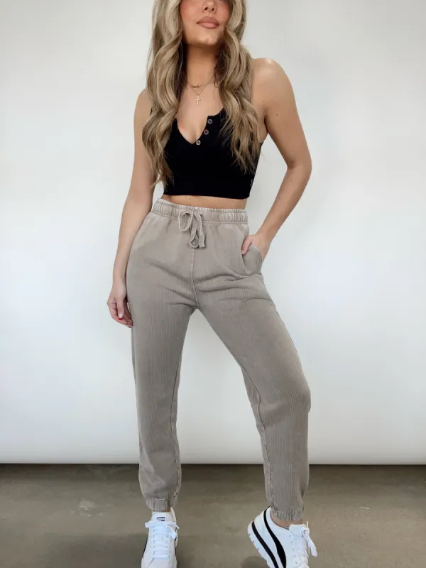 Taupe Ribbed Joggers sold by LANE 201