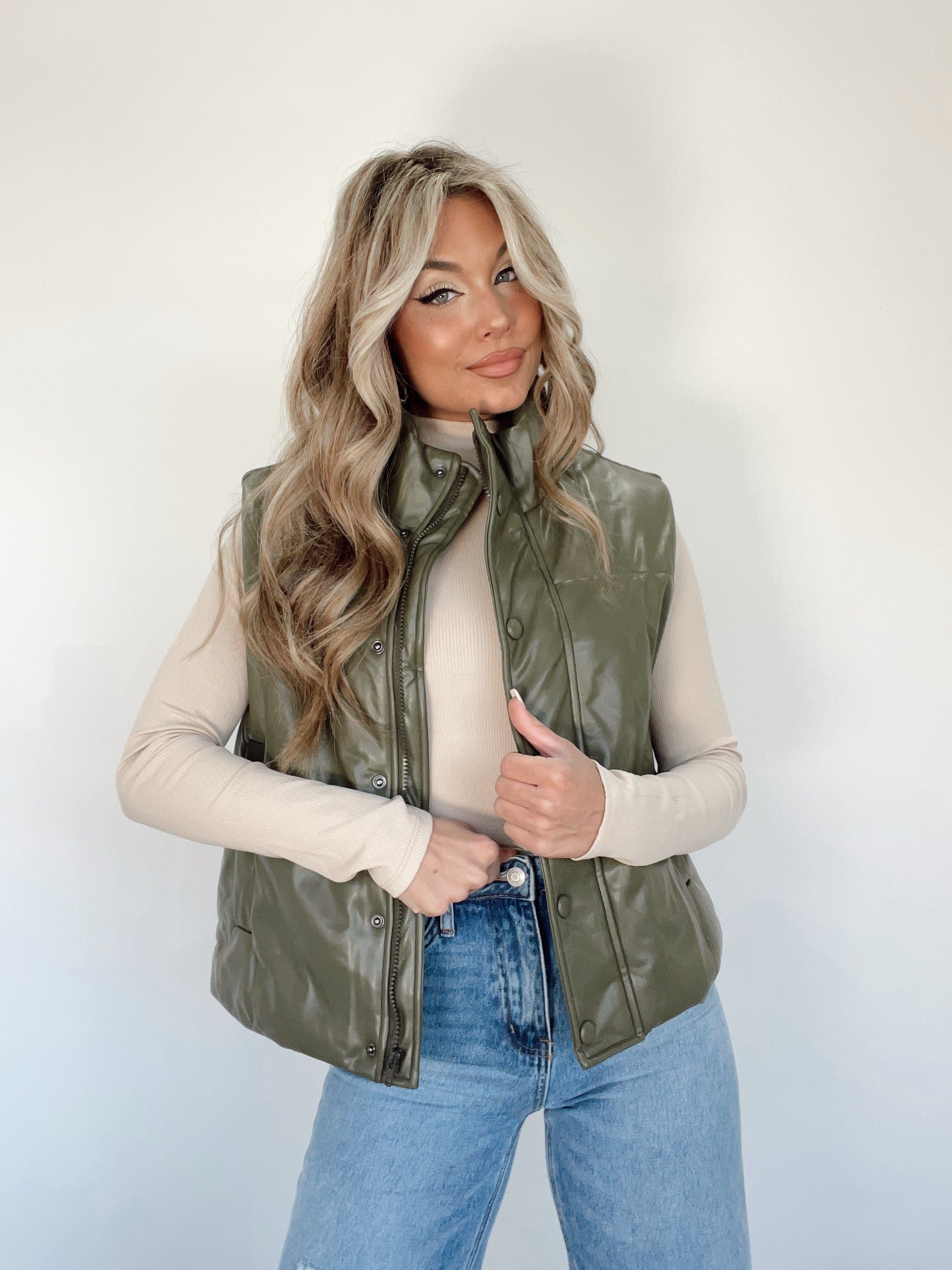 Olive Leather Vest sold by LANE 201 product image thumbnail 3