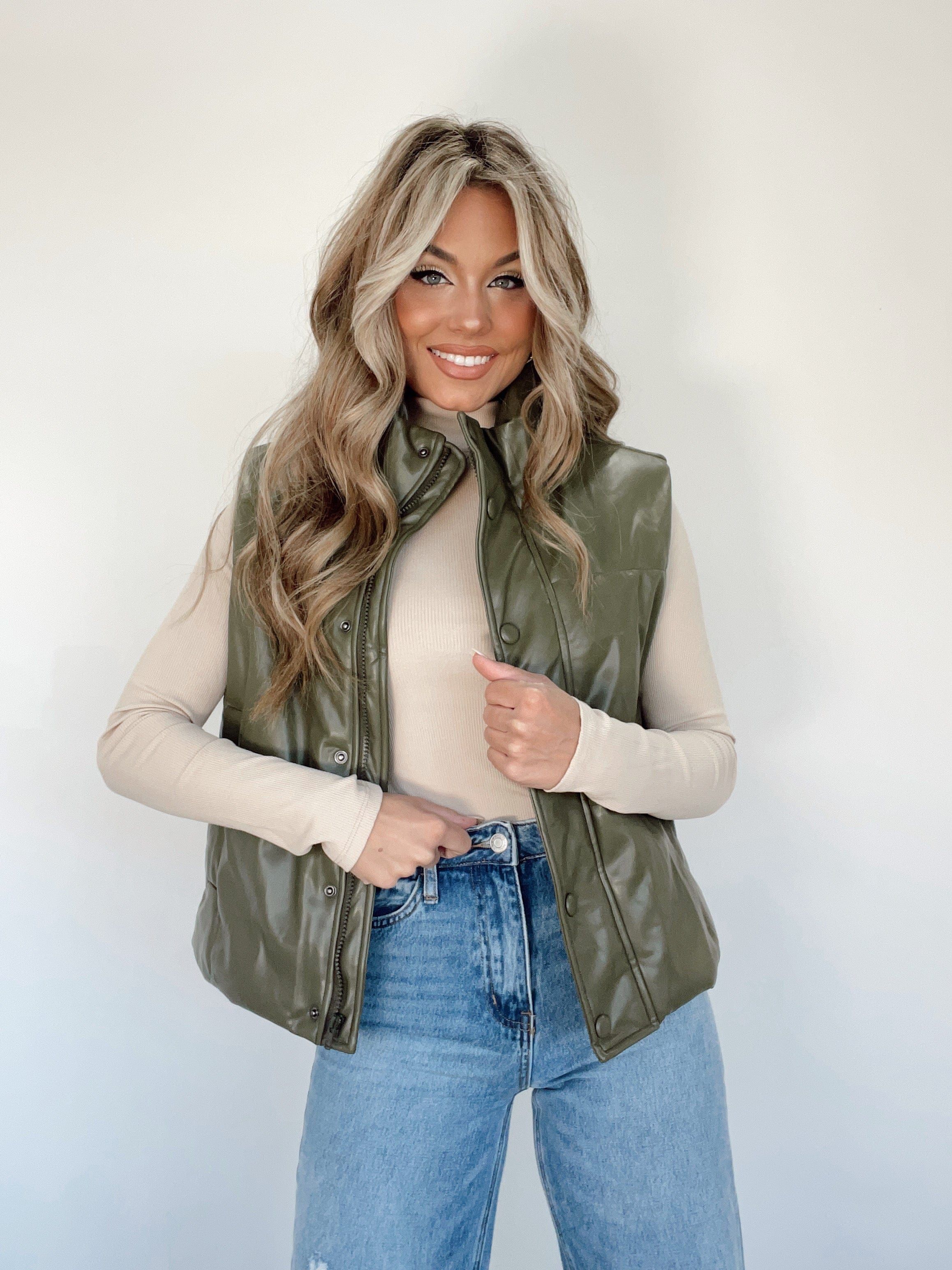 Olive Leather Vest sold by LANE 201 product image thumbnail 2