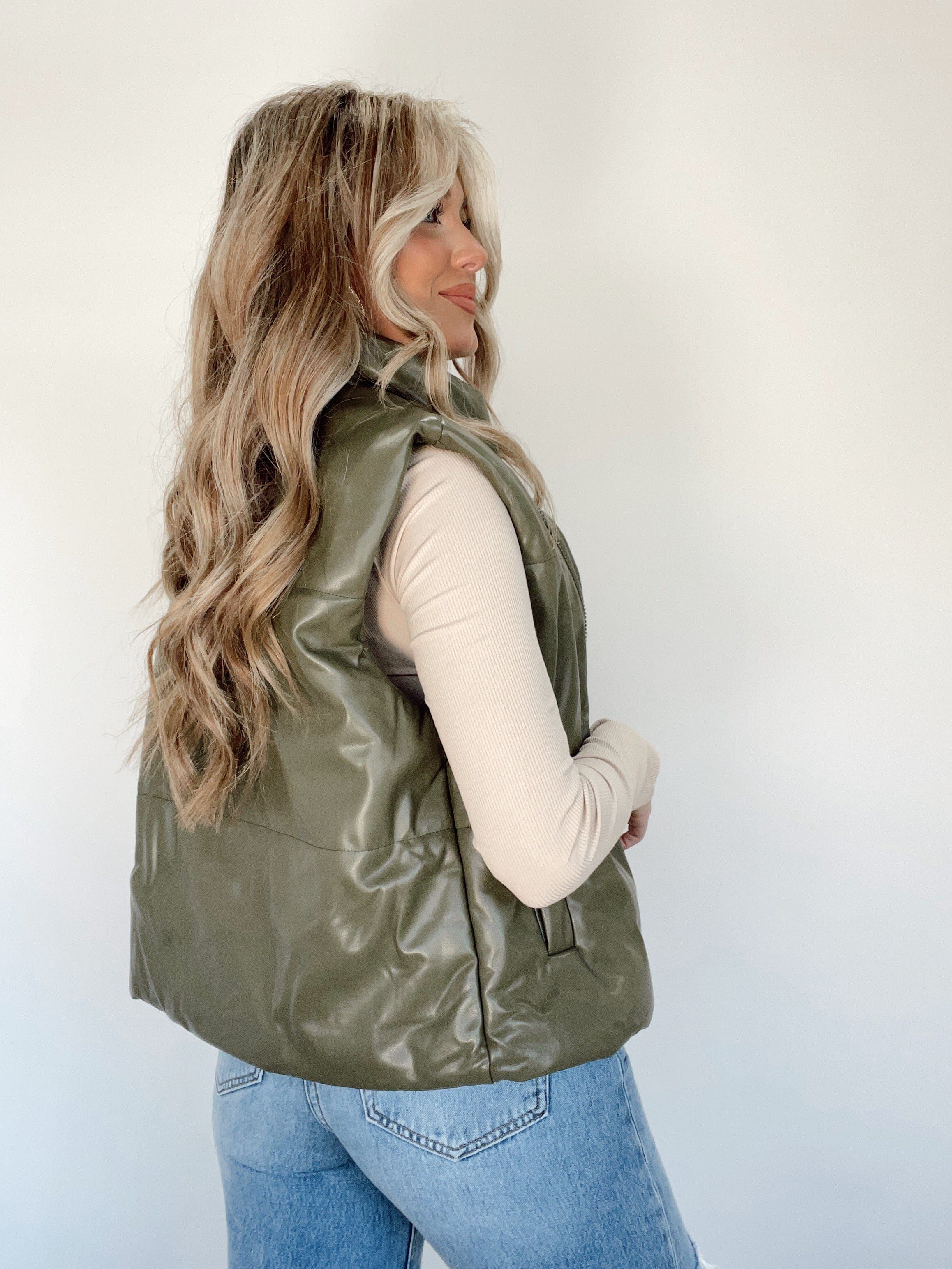 Olive Leather Vest sold by LANE 201 product image thumbnail 4
