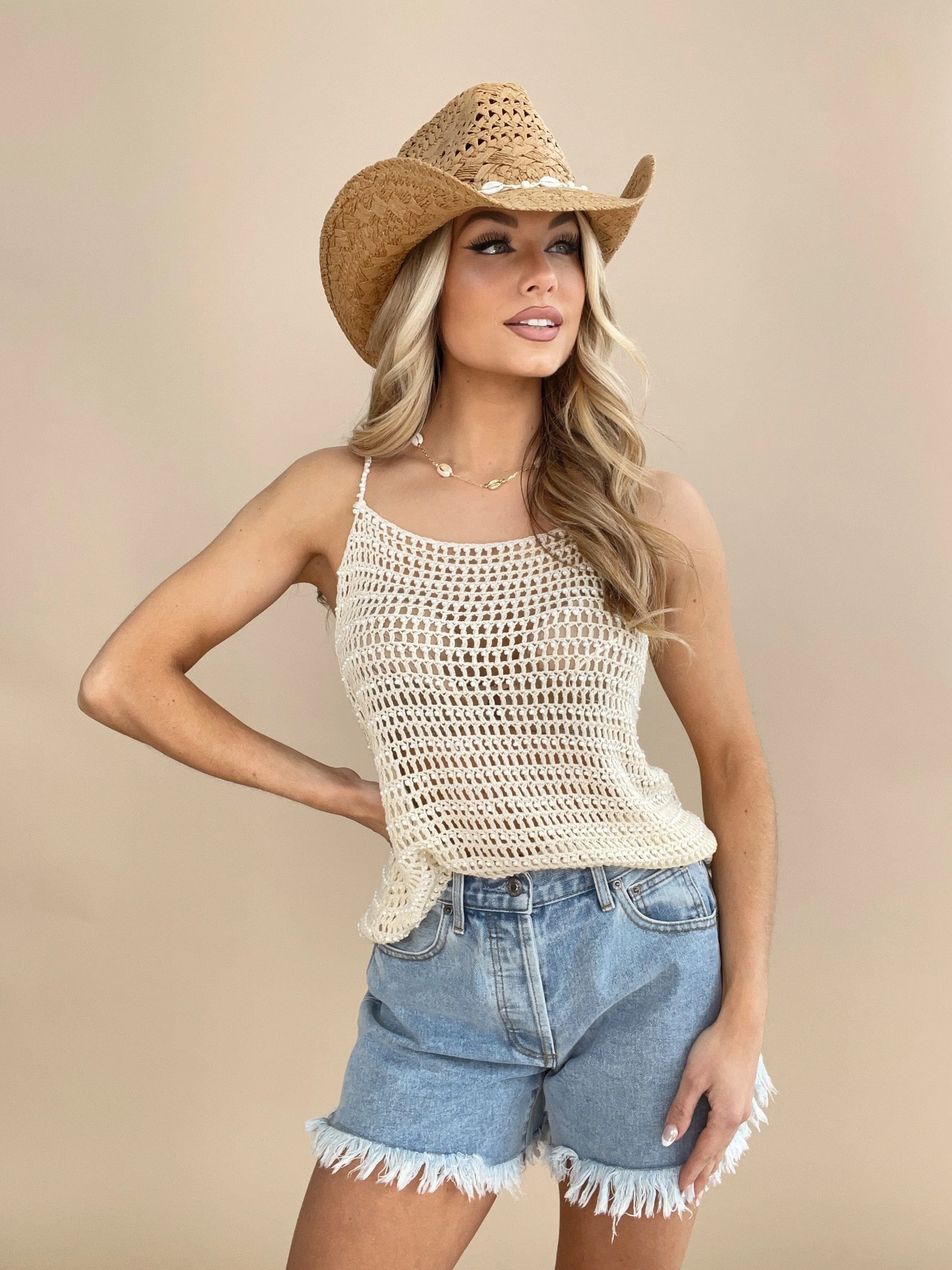 Crochet Beaded Pearl Tank sold by LANE 201 product image thumbnail 3