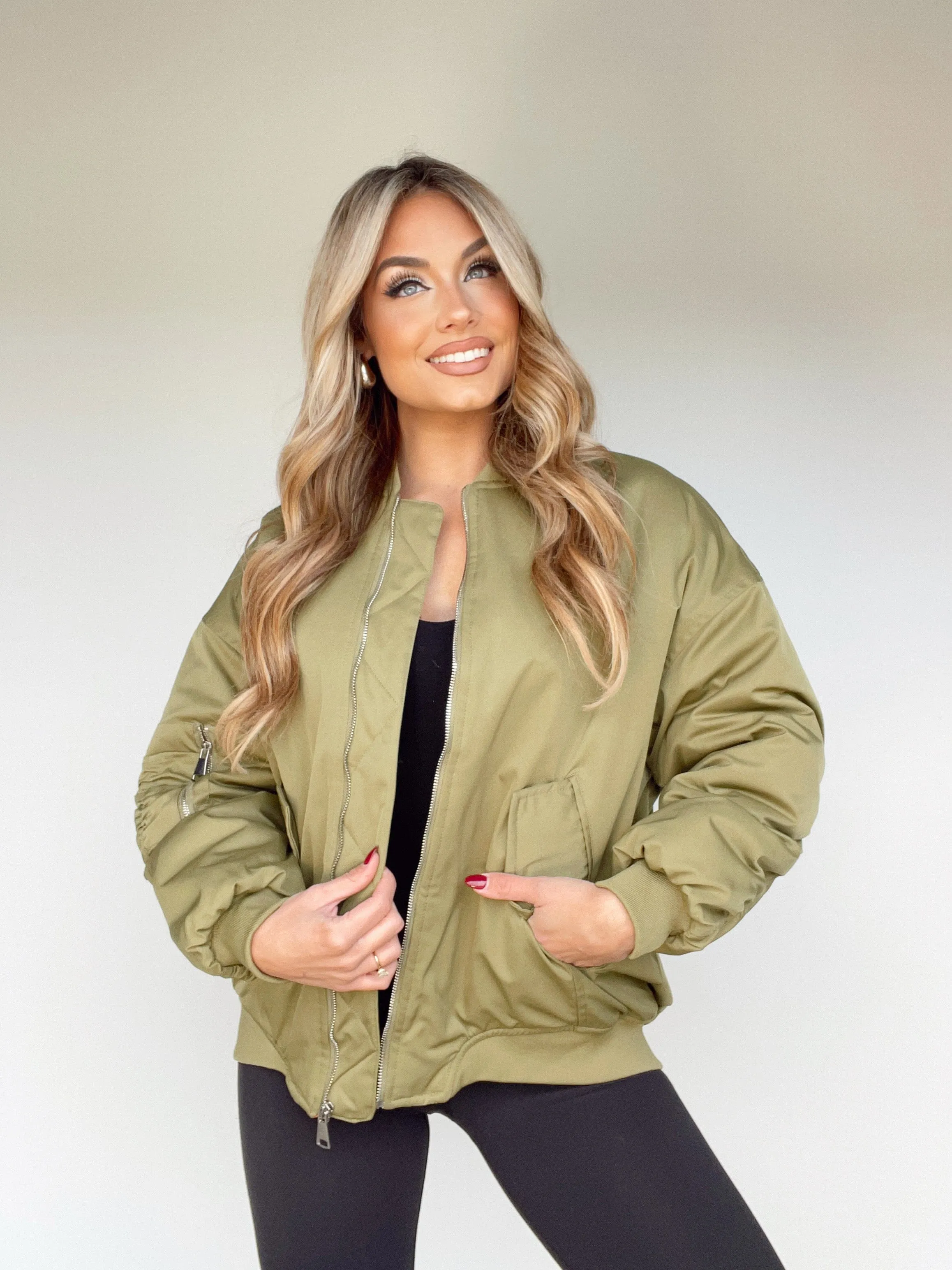 Olive Bomber Jacket sold by LANE 201 product image thumbnail 2