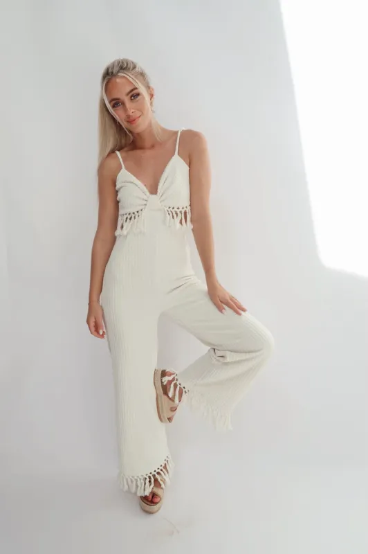 Ivory Tassel Jumpsuit sold by LANE 201