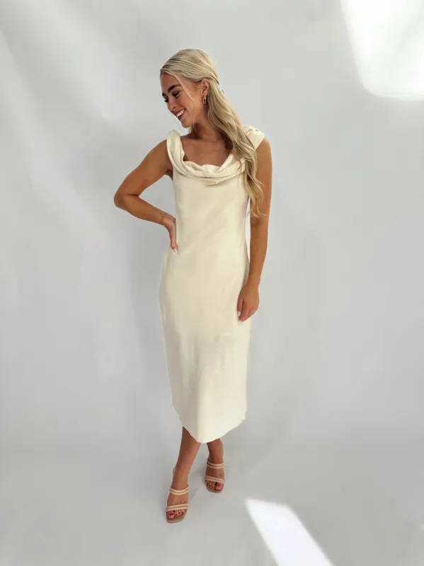 Cream Twisted Midi Dress sold by LANE 201