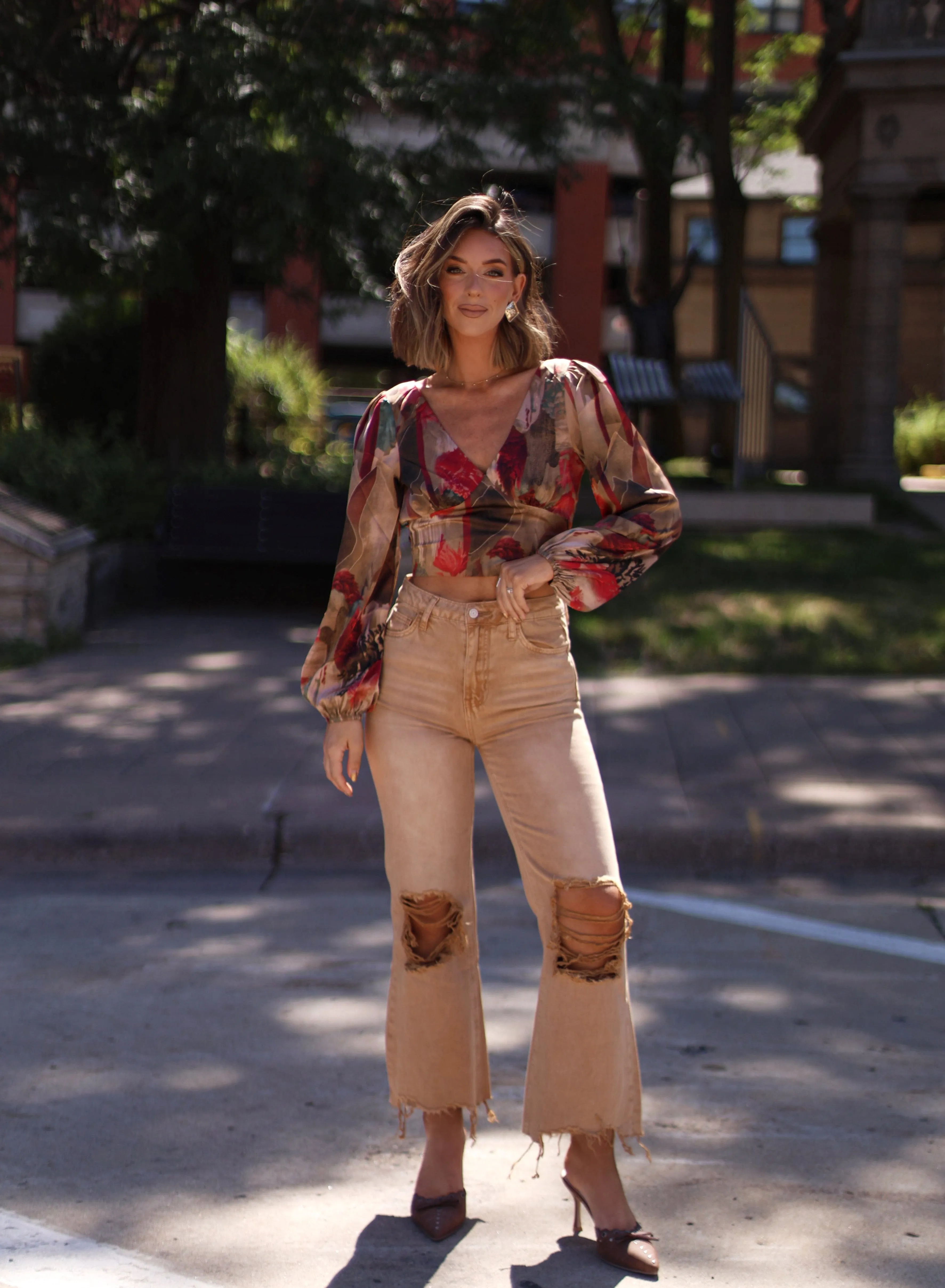 Brown Crop Flare Denim sold by LANE 201 product image thumbnail 4