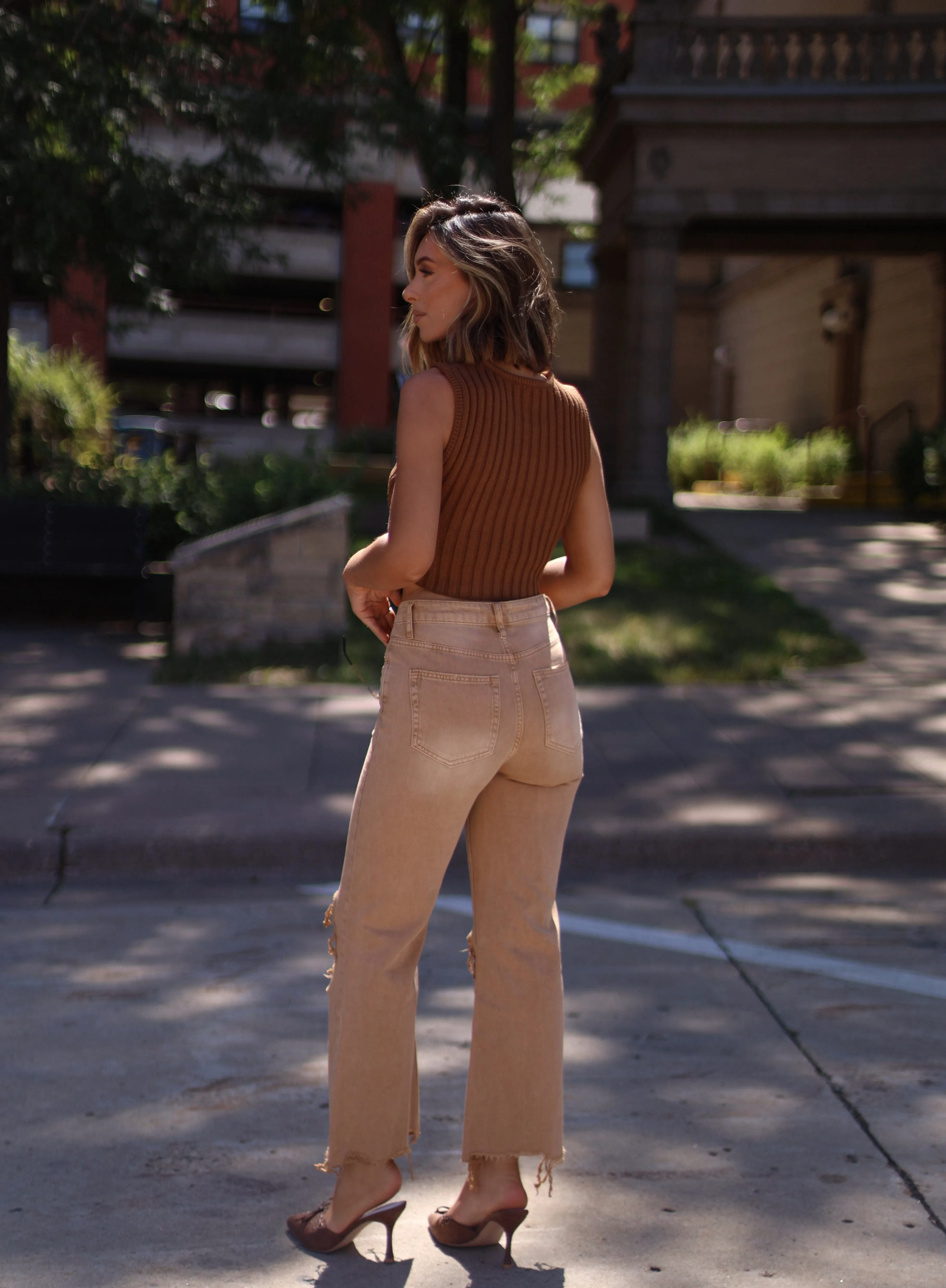 Brown Crop Flare Denim sold by LANE 201 product image thumbnail 2