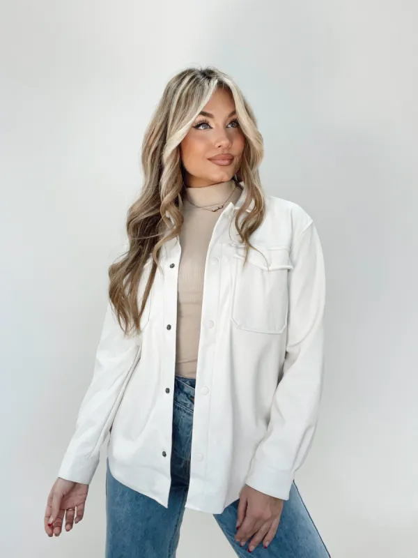 Ivory Pleather Shacket sold by LANE 201